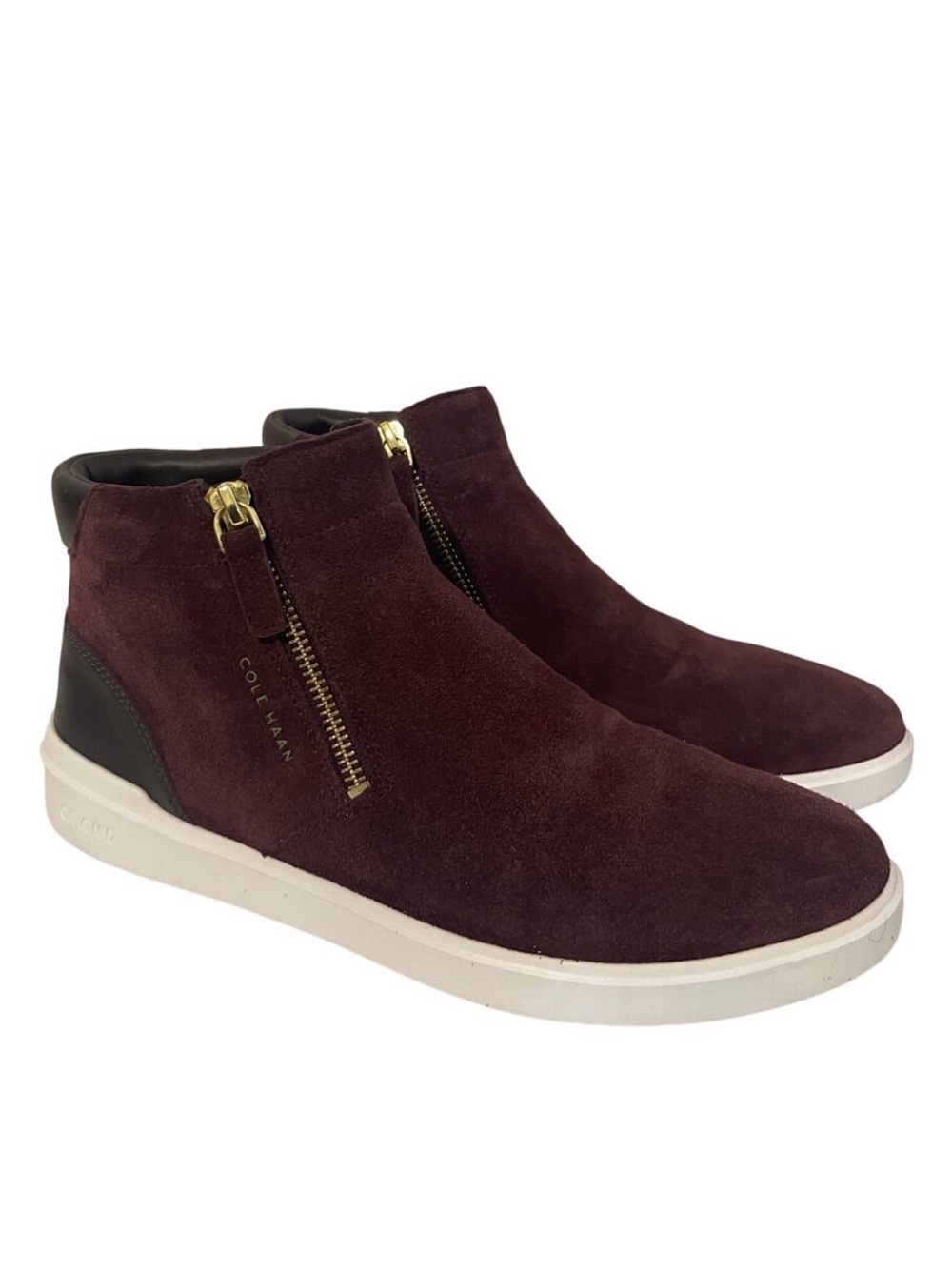 Cole Haan Grand Crosscourt Suede Sneaker Boot Zip Maroon Women's Size 8.5